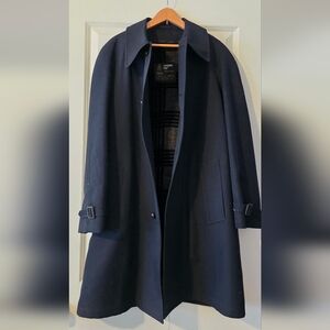 Vintage London Fog Overcoat Polar Plush Lining Mens 38R Navy 90s Academia